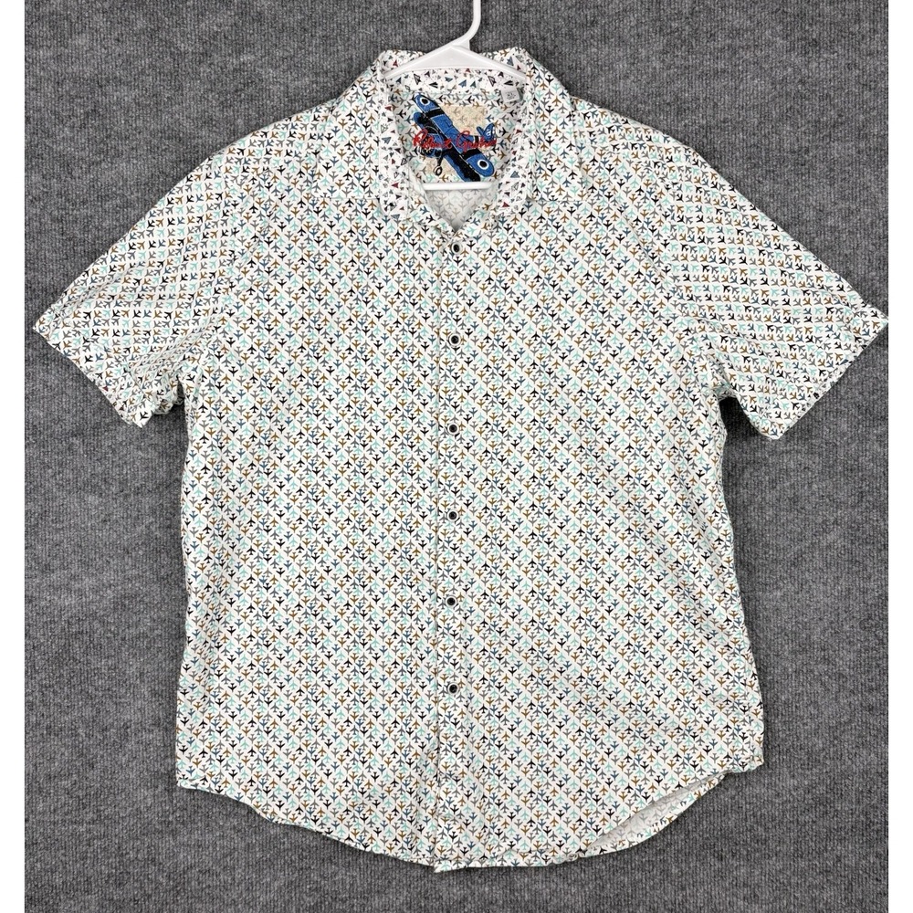 Robert Graham Oriole Shirt Mens XL Airplane Print Embroidered Short Sleeve